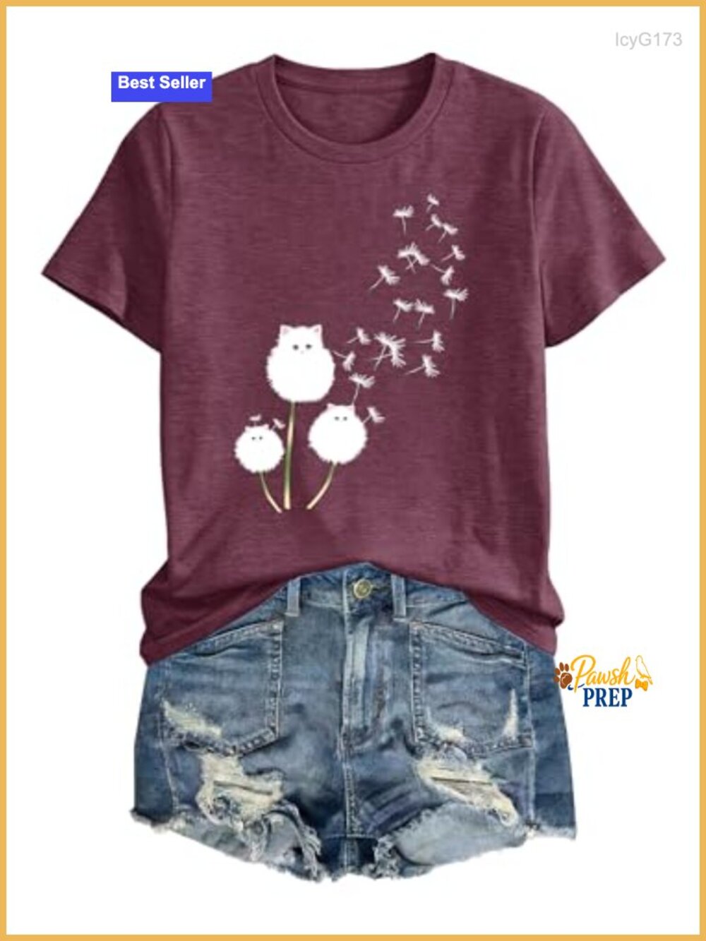 Women's Dandelion Cat Floral Graphic Tee Crew Neck Short Sleeve Summer Top